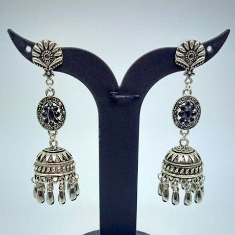 Oxidized Silver Earnings with Black Colour Stones